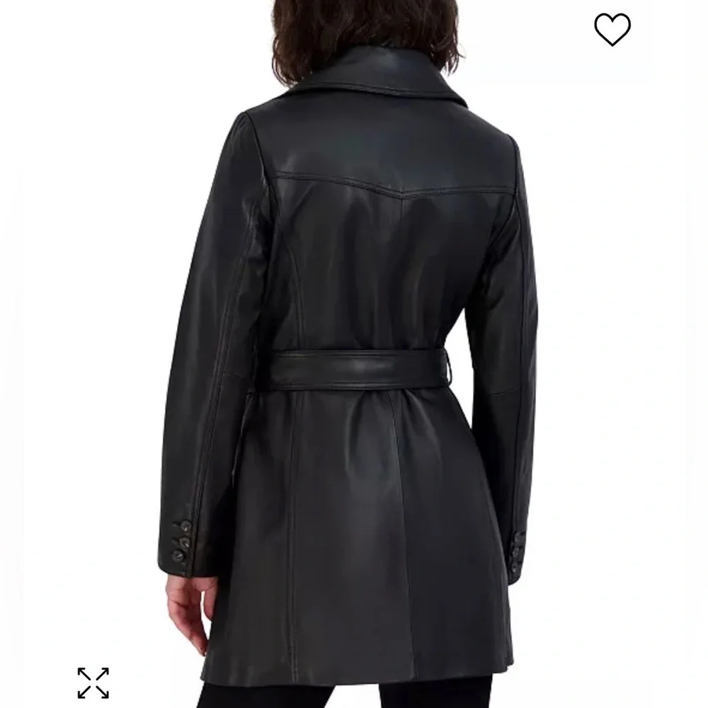 Tahari: Nicole Belted Leather Trench Coat - Picture 2 of 3